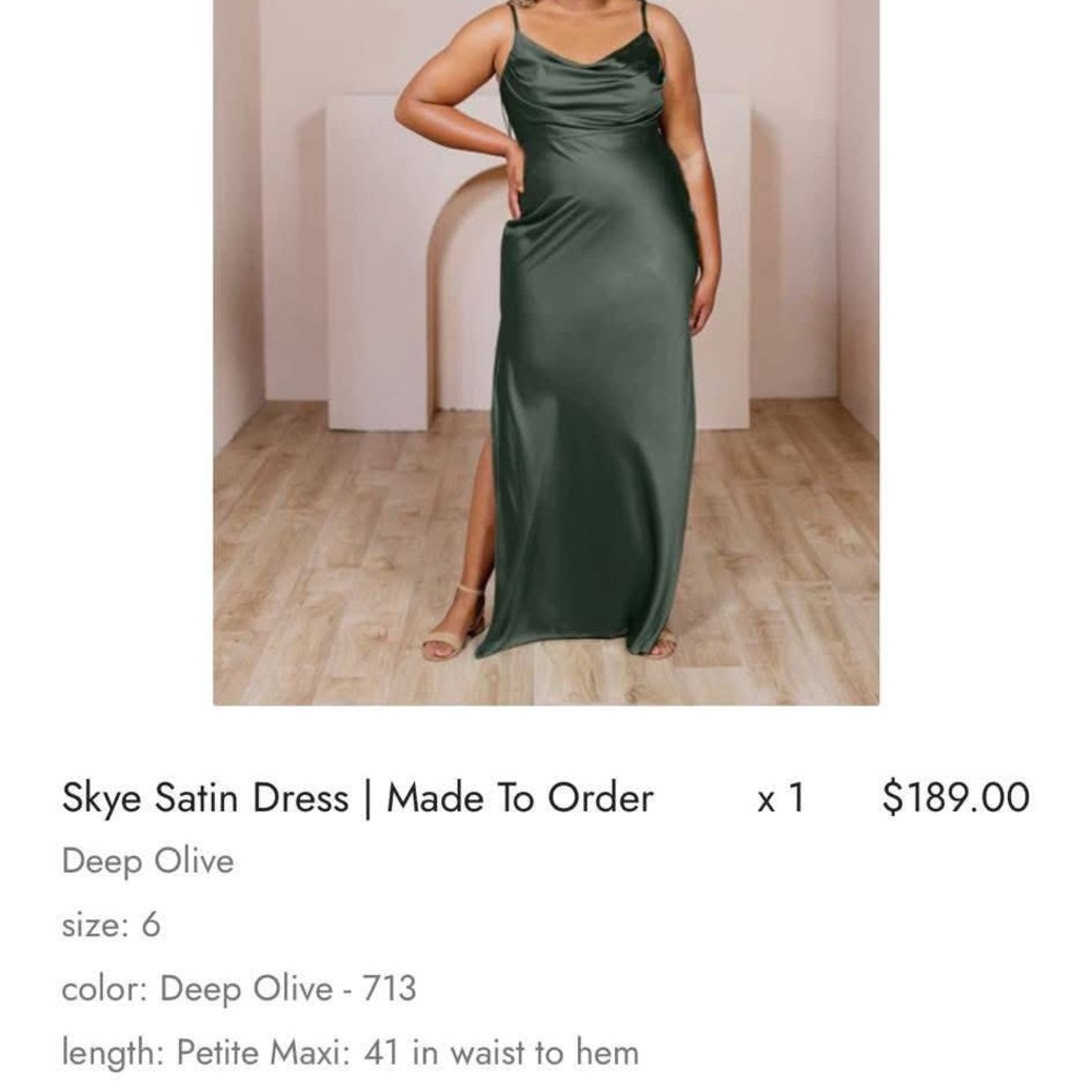 Revelry Skye Satin Olive Green 6 Petite UNALTERED